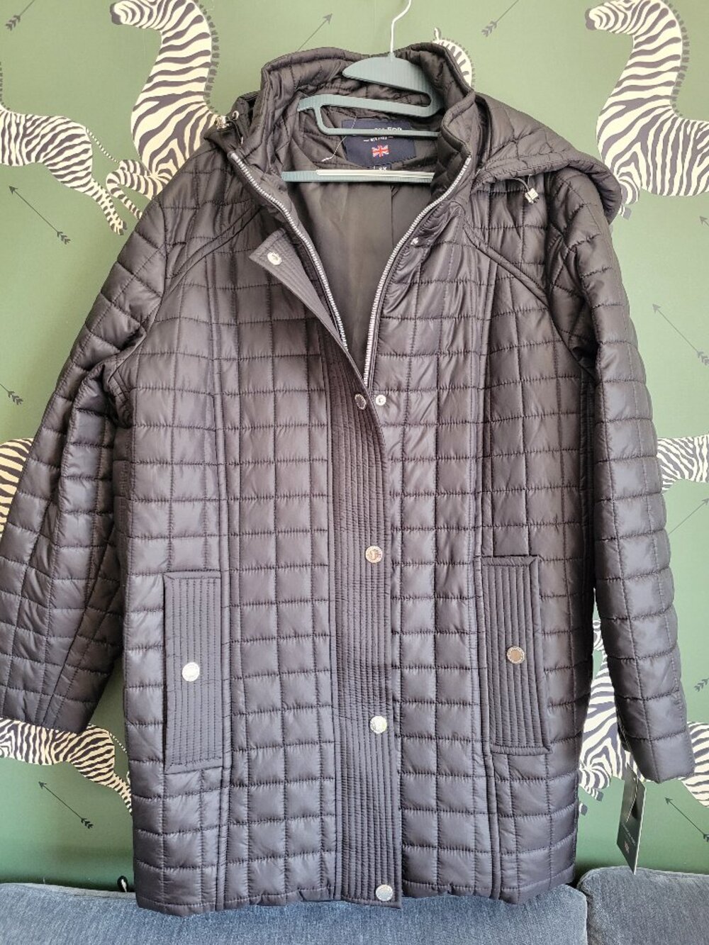London Fog Women's Quilted Jacket Black Silver Button Full zipper Size 2X - NEW